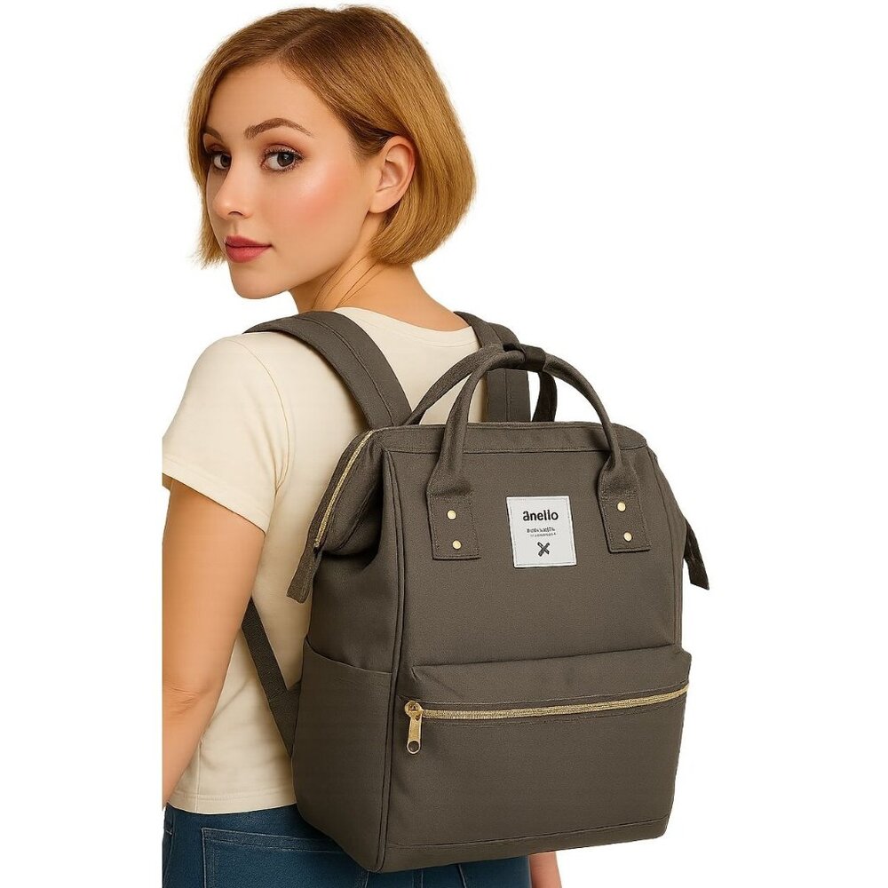 Anello GRAY Canvas Backpack Bag Structured Japanese Laptop Tablet Work School